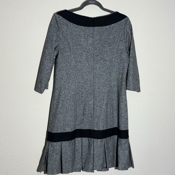 Pendleton 12Petite Gray Wool Dress Black Trim Pleated Hem Career Professional - Picture 2 of 6